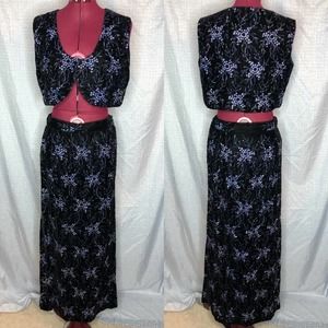velvet maxi skirt vest Vintage Embroidered